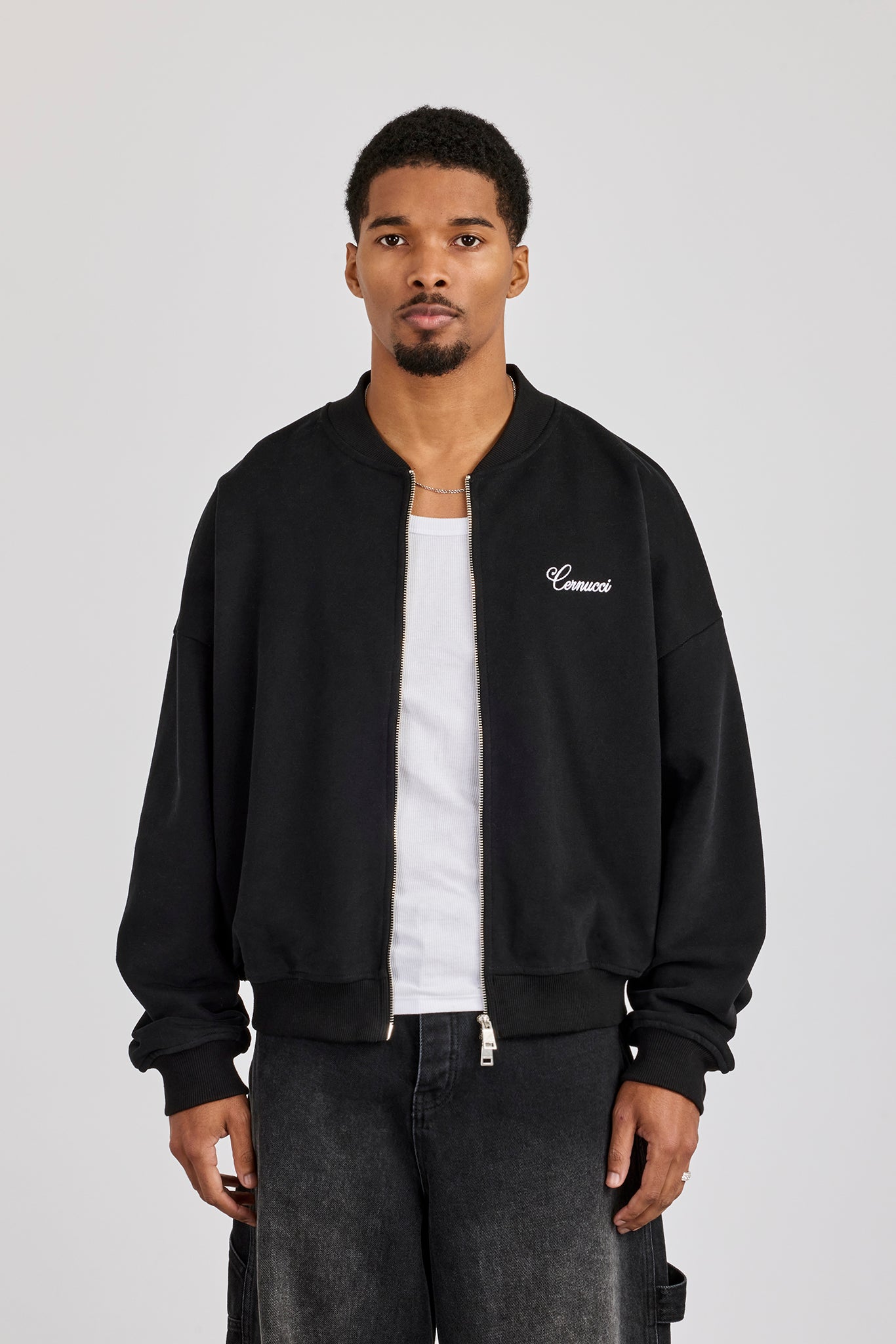 Jersey Embroidered Bomber - Black